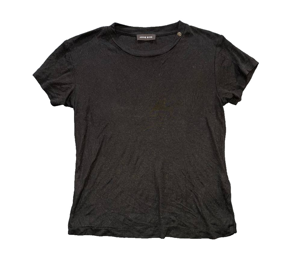 Anine Bing Ribbed cashmere blend Logo Top Shirt Tee Black Size Small A011088